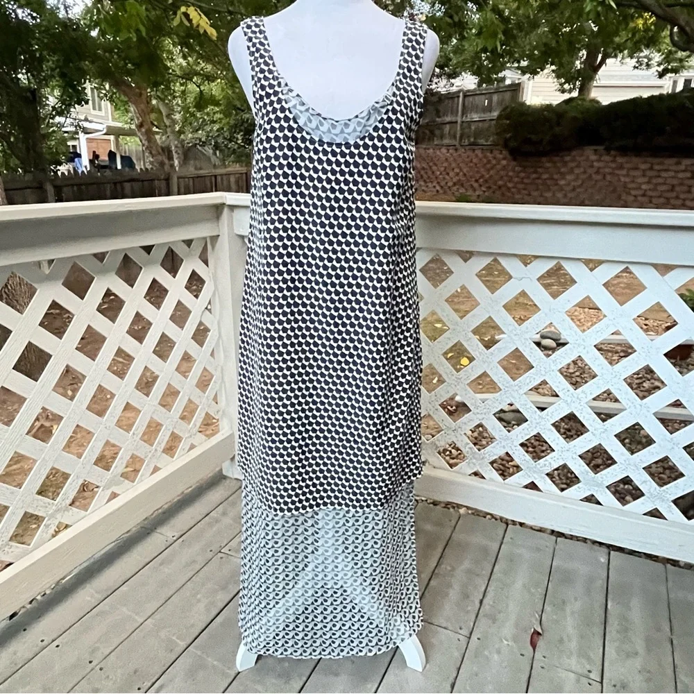 La Ligne Silk Claudette Midi Dress Small Chiffon Layer Geometric Side Slit Flowy - Picture 3 of 14